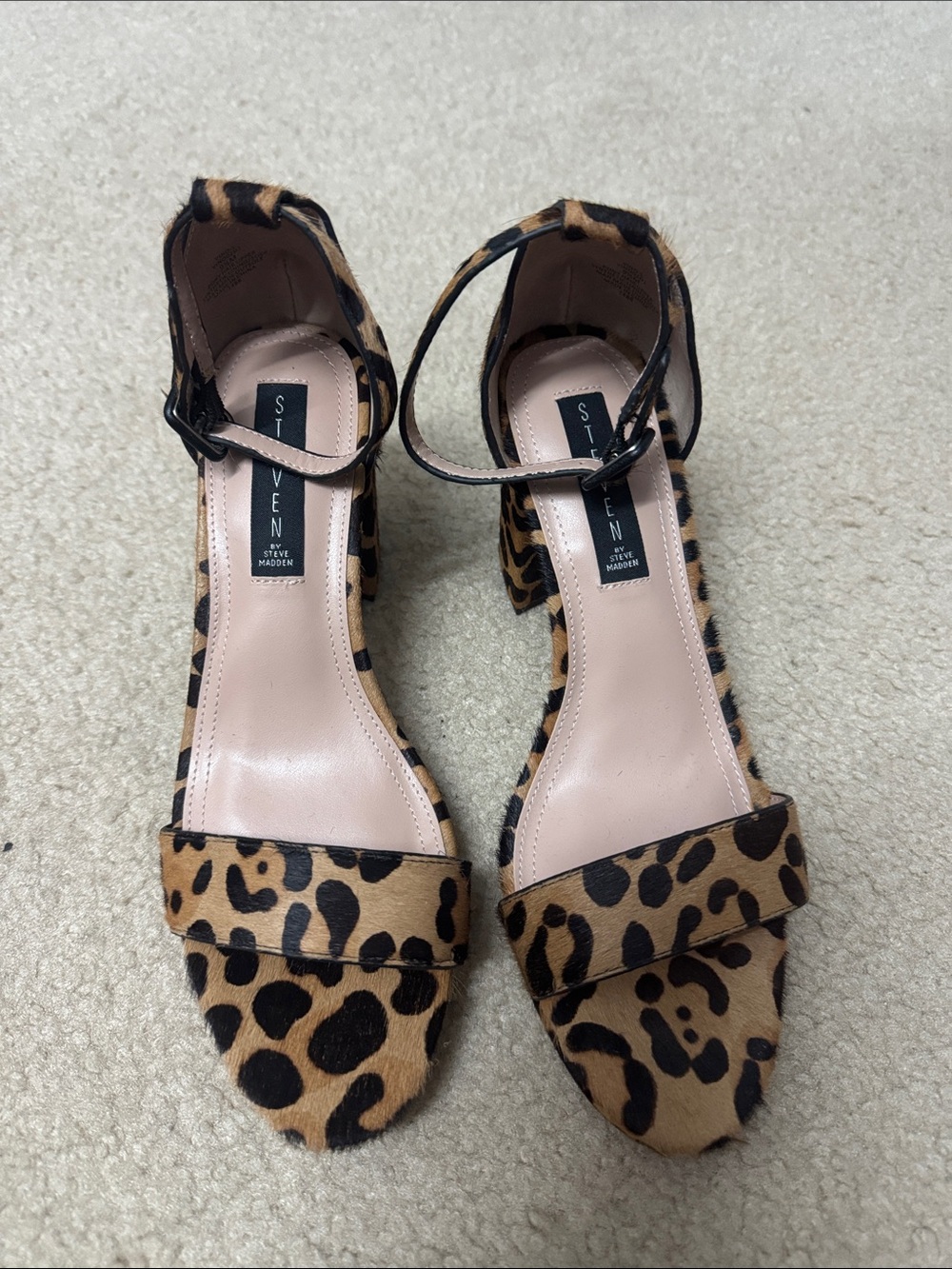 Steve Madden Leopard Print Ankle Strap Block Heels - Brown & Black
